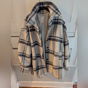 H&M Plaid Teddy Jacket in Cream and Gray